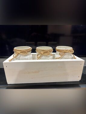 Rustic White Wall Planter with Jute-Tied Glass Jars